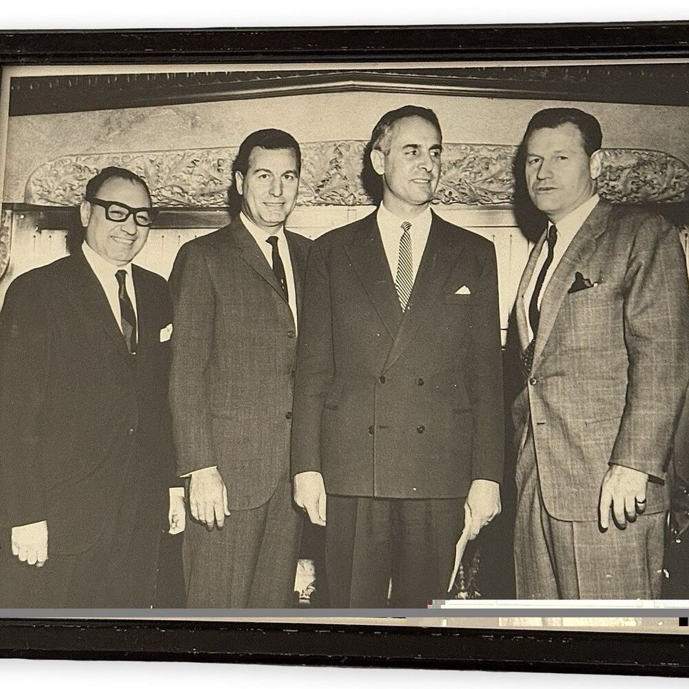 Vintage Framed BW Photo Four Businessmen 1950s-60s Black Wood Hollywood Prop